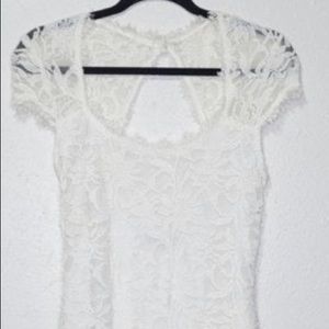 Jump Apparel White Lace Dress Knee Length Cap Sleeve
